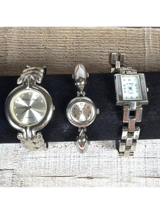 Multi Jewelry - Vintage 1990s Lot Silver Tone Quartz Wristwatches Set Of 3 Working New Batteries